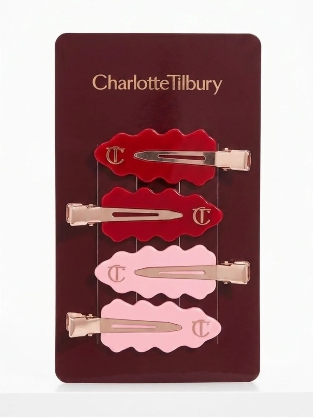 Charlotte Tilbury Red & Pink Scalloped Hair Clips (Set of 4)